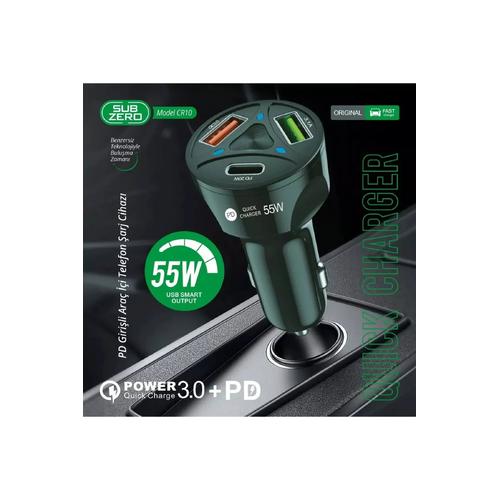 Subzero CR10 55W 3.0A Hızlı PD+Çift Çıkışlı Araç Şarj Başlığı